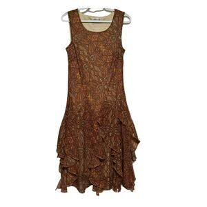 Bethany Women's Orange Purple‎ Paisley Sleeveless Ruffled Dress Size 8